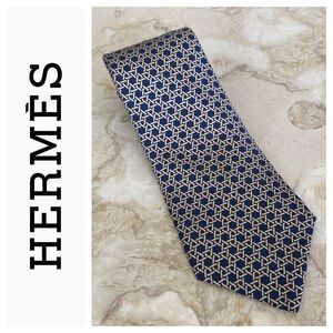 Hermes 100% Silk Tie Geometric Pattern